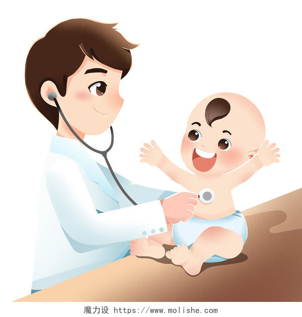 卡通医生新生儿检查身体插画元素医疗宣传科普